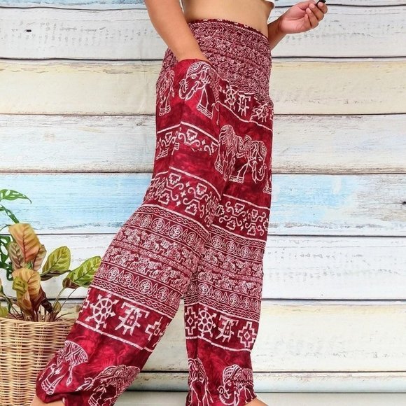 Red and white elephant harem pants - Picture 2 of 4